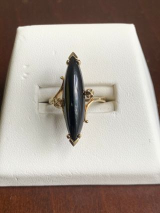 3.  8g Vintage 1960s 10k Yellow Gold Marquise Cut 1.  25 " Black Onyx Ring - Size 6.  5