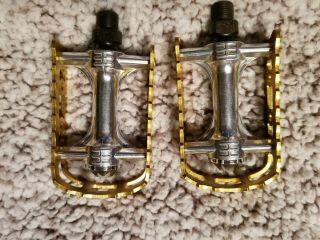 Nos Vintage Kkt Fmx Lightning Pedals 9/16 Gold Old School Bmx Gt Cw Mongoose.  Ha