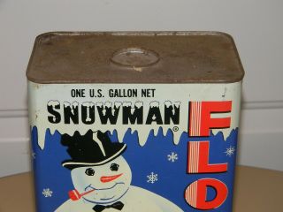 VINTAGE 1954 FLOTEX ANTI FREEZE SNOWMAN TIN CAN Litho Rare 1 GALLON SIZE 3