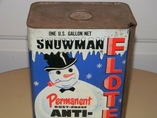 VINTAGE 1954 FLOTEX ANTI FREEZE SNOWMAN TIN CAN Litho Rare 1 GALLON SIZE 7