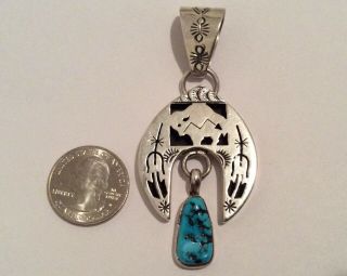 Vintage Signed Navajo Sterling Silver Buffalo Turquoise Pendant 3.  15”