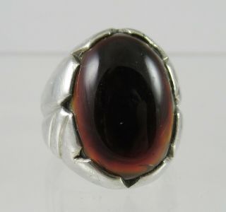 Vintage Large Sterling Silver Southwestern Tourmaline Cabochon Ring Mens Womens