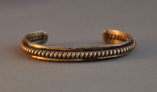 Vintage Navajo Bracelet - Twisted Silver With Two Silver Bands