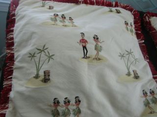 Vintage Handmade Silk Brocade Curtain Drapes Hawaii Hawaiian Hula 2 Pillowcases