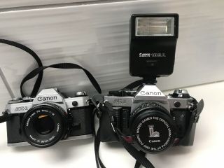 Vintage 2 Canon Ae - 1 Ae1 35mm Camera With 50mm F/1.  8 Lens Set 2 Ae1 Camera Set