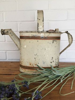 Charming Vintage Cream Painted Galvanized Watering Carrying Can - Large