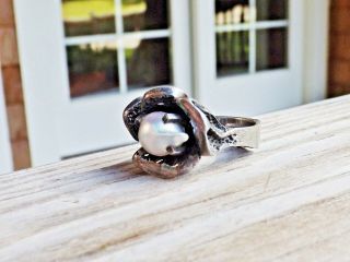 Sterling Silver Brutalist Mid Century Modernist Organic Pearl 925 Size 7.  5 Ring