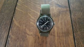 Mens Vintage Timex Mechanical Green Military Wrist Watch