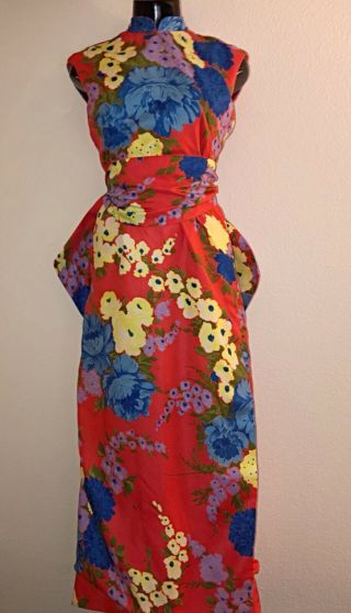 Vintage Adele Simpson - 1960’s/70’s Cheongsam/obi Maxi Dress Gown Asian Inspired