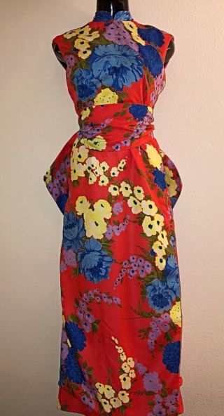 Vintage ADELE SIMPSON - 1960’s/70’s Cheongsam/Obi Maxi Dress Gown Asian Inspired 6