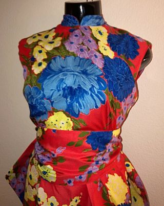 Vintage ADELE SIMPSON - 1960’s/70’s Cheongsam/Obi Maxi Dress Gown Asian Inspired 8