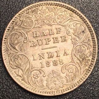 1888 C British India Half 1/2 Rupee - - Rare Silver Coin