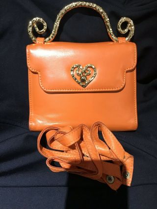 Edouard Rambaud Vintage Bag Orange Leather With Gold Handle And Orange Strap