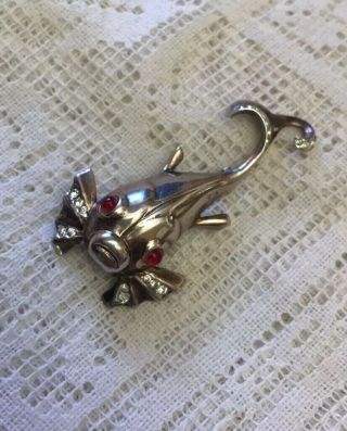 Vintage Sterling Silver Rhinestone Fish Pin Signed Bb