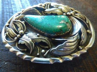Vintage Sterling Silver & Turquoise Navajo Belt Buckle - 102 gm 2