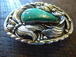 Vintage Sterling Silver & Turquoise Navajo Belt Buckle - 102 gm 3