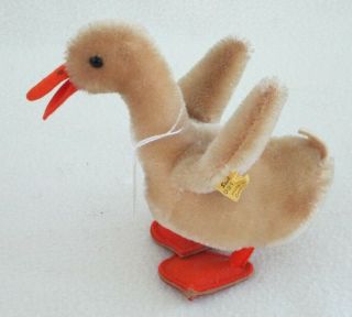 5 " Vintage Steiff Mohair Duck With Button & Yellow Tag