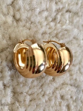 Vintage 14k Gold Jcm Small Wide Hoop Huggie Earrings