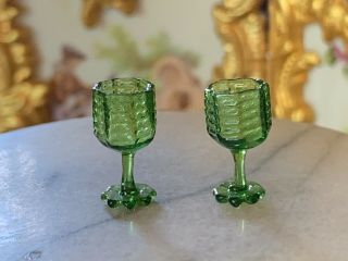 2 Artisan Miniature Dollhouse Ferenc Albert Blown Glass Green Rare Basket Weave