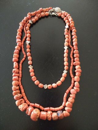 3 Antique Vintage Red Orange Coral Bead Necklaces & Earrings 3 Separate Unique