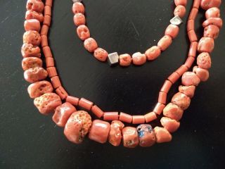 3 Antique Vintage Red Orange Coral Bead Necklaces & Earrings 3 separate unique 3