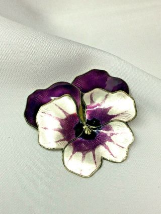 David Andersen Sterling Silver 925 Enamel Pansy Flower Brooch