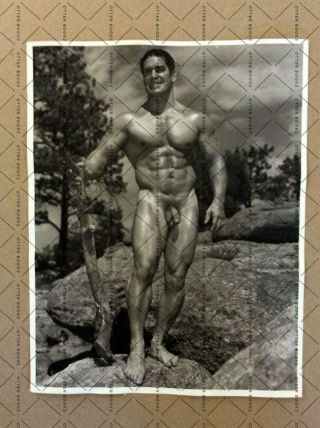 Vintage Nude Bodybuilder In The Mountains,  Black And While Photo