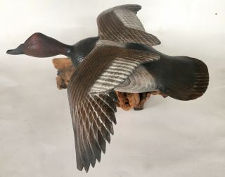 Hand Carved Painted Canvasback Drake Flying Wood Duck Decoy Leon J.  Boninu 4