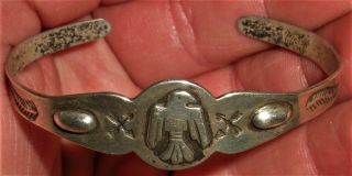 Antique C.  1930 Navajo Sterling Silver Bracelet Thunderbird & Eagle Stamps Vafo