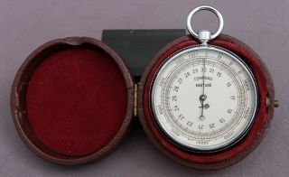 Vintage Lufft Compens Pocket Altimeter Barometer In Fitted Leather Case,