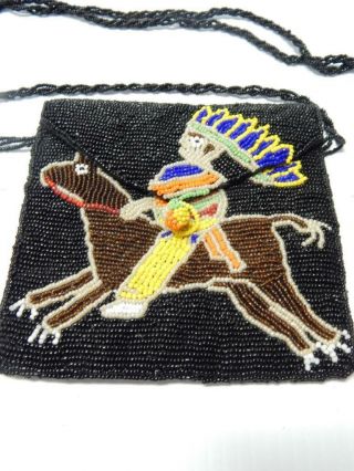 1980s Vintage Pictorial Sioux Indian Beaded Western Pouch / Bag / Purse