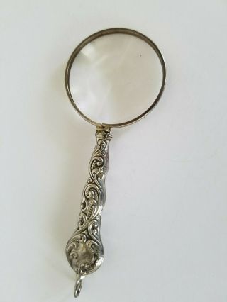 Antique / Vintage Sterling Silver Handle Magnifying Glass Pendant King Design P