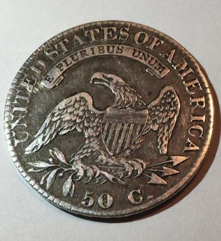 1823 Capped Bust Half Dollar 50c US Coin w/ VERY RARE 3 - Text on side of Coin 2