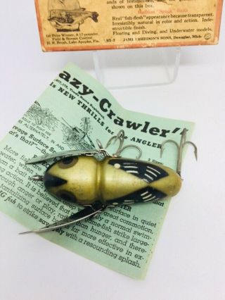 Vintage Early Heddon Crazy Crawler Fishing Lure EARLY GLOW WORM 2