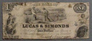 1852 Bank Of Lucas & Simonds $1.  00 Note Rare Issued Note - Not Proof