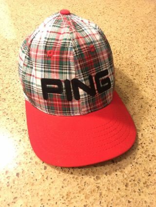 Vintage Ping Red Plaid Strap Back Hat Cap Made In Usa Exc