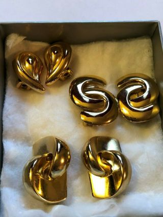3 Pair Vintage Christian Dior Gold Tone Clip Earrings Signed