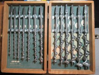 Vintage Set 13 Irwin Auger Bits For Hand Brace,  ¼” To 1”,  In Ok Box Ec