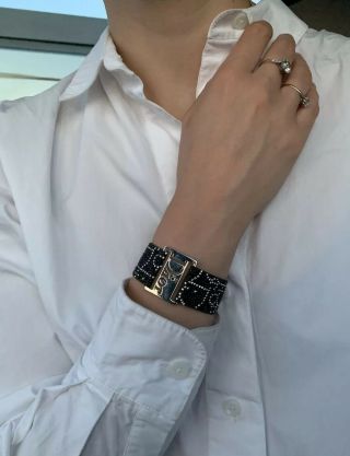 Vintage Christian Dior Swarovski Crystal Monogram Silver Cuff Bracelet 90’s Y2k