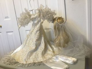 Bride Doll Dress For 24” - 25” Doll - Satin Beaded With Satin Pantaloons - Vail Slip