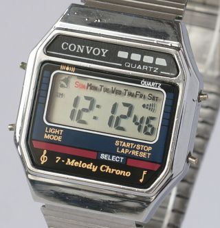 Vintage Multi Melody LCD Digital Watch 1990s Montana CONVOY DL2 Stopwatch Chrono 7