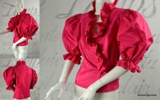 Vintage Hot Pink Taffeta Blouse With Huge Puff Sleeves 70s 80s Runway M Top