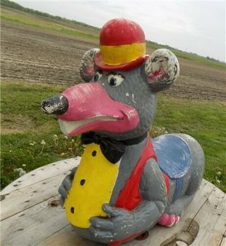 Chuck E Cheese Mouse,  Fiberglass Mouse Vintage Kiddie Ride On Toy Swing Statue a 3