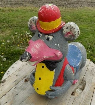 Chuck E Cheese Mouse,  Fiberglass Mouse Vintage Kiddie Ride On Toy Swing Statue a 4