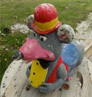 Chuck E Cheese Mouse,  Fiberglass Mouse Vintage Kiddie Ride On Toy Swing Statue a 8