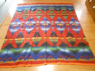 Vintage Western Camp Blanket Aztec multi colored Reverse Colors 70 x 79 3