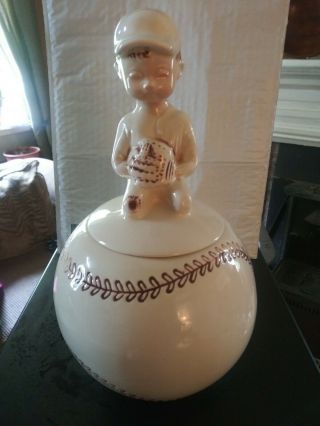Vintage Mccoy Boy On Baseball Cookie Jar No.  221 Cream W/brown Accents