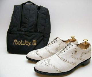Mens Vintage Foot Joy 51409 White Leather Wingtip Golf Shoes Sz 10 D With Bag