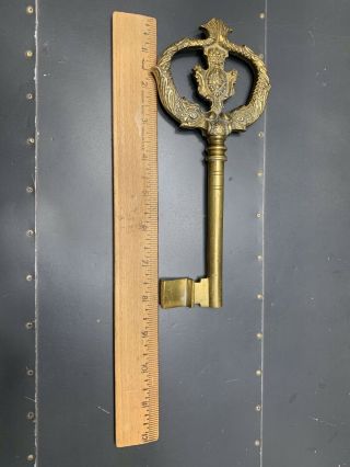 Antique / Vintage Skeleton Key Late 1800s Victorian Era Cast Brass Large 8” Long