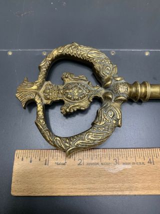 ANTIQUE / VINTAGE SKELETON KEY Late 1800s Victorian Era Cast Brass Large 8” Long 2